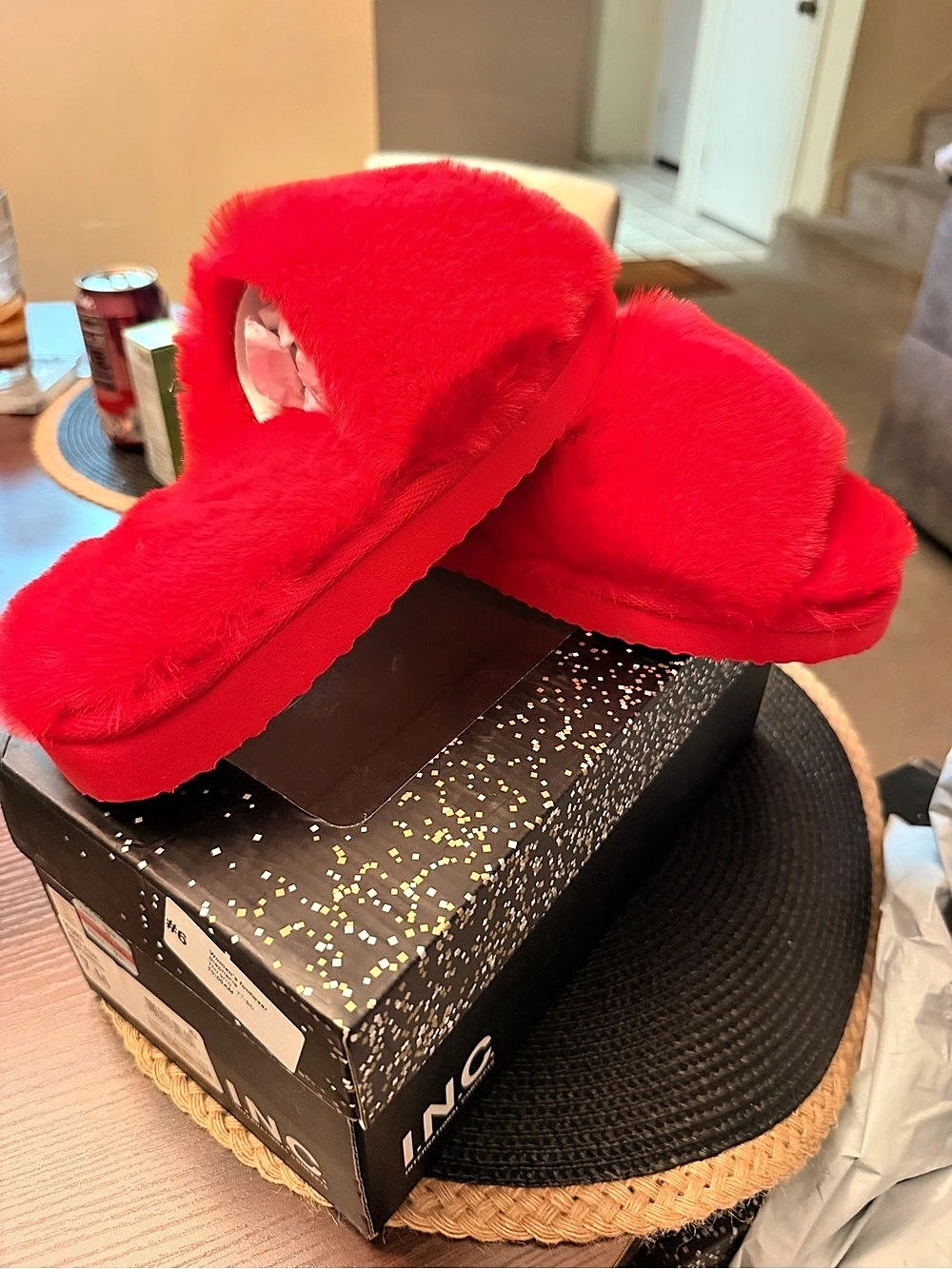 INUIKII YURI Red Fur Slippers US 7